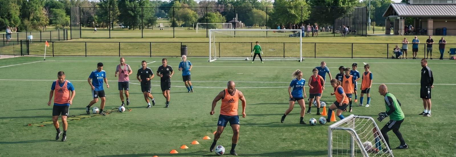 Players working through drills at an outdoor training session